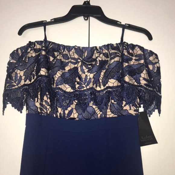 SOLD 2 Aidan Mattox Off Shoulder Blue Lace Gown - Picture 5 of 6